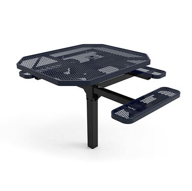 46" x 54” ADA RHINO 3-Seat Octagon Thermoplastic Pedestal Picnic Table - Inground Mount - Expanded Metal