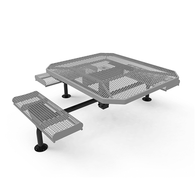 46” x 54" RHINO Nexus 3-Seat Rolled Edge Octagon Thermoplastic Steel Picnic Table - Surface Mount - Expanded Metal